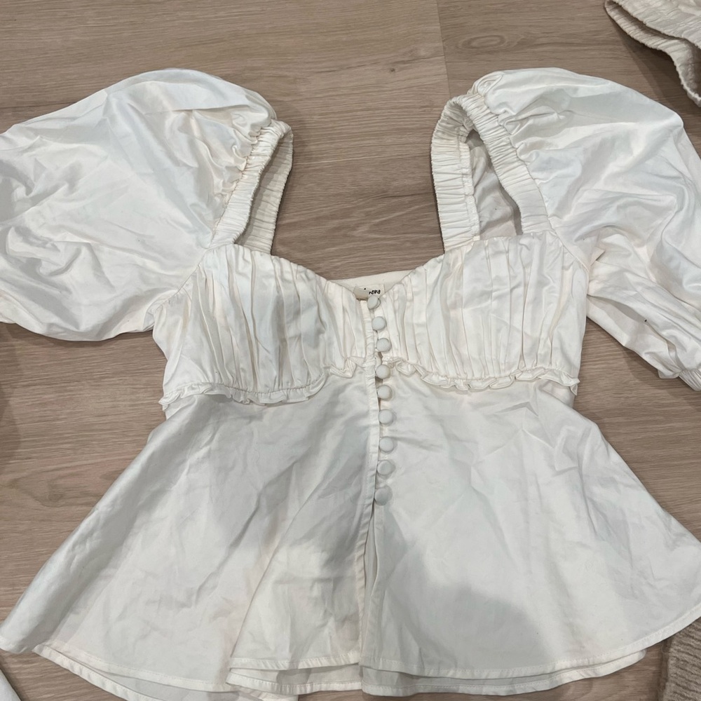 For Love And Lemons White Puff Sleeve Blouse